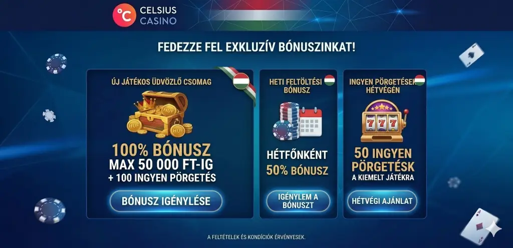 Celsius casino bonus és free spins ajánlatok