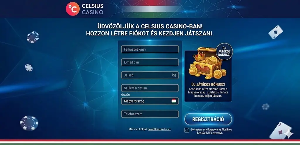 Celsius casino regisztráció lépéseinek vizualizációja